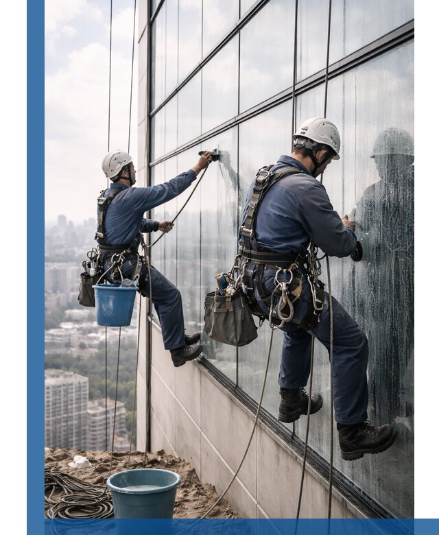 Профессиональная мойка фасадных окон альпинистами в Верхней Пышме