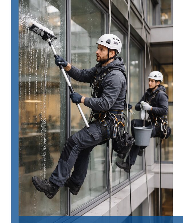 Профессиональная мойка витражей промышленными альпинистами в Верхней Пышме