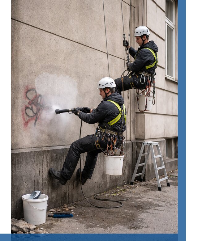 Удаление граффити с фасада в Верхней Пышме от 4617 р. | ВЫСОТНИК-Врх