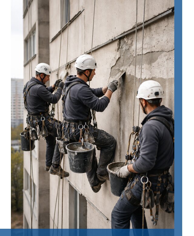 Ремонт бетонных элементов фасада в Верхней Пышме от 2565 р. | ВЫСОТНИК-Врх