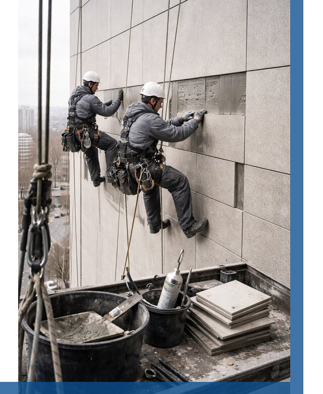 Ремонт фасада из керамогранита в Верхней Пышме от 2565 р. | ВЫСОТНИК-Врх