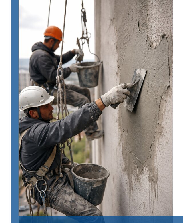 Штукатурка фасада на высоте в Верхней Пышме профессиональные работы