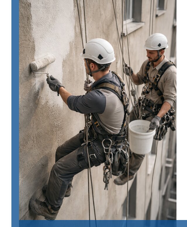 Грунтовка фасада на высоте в Верхней Пышме промышленными альпинистами