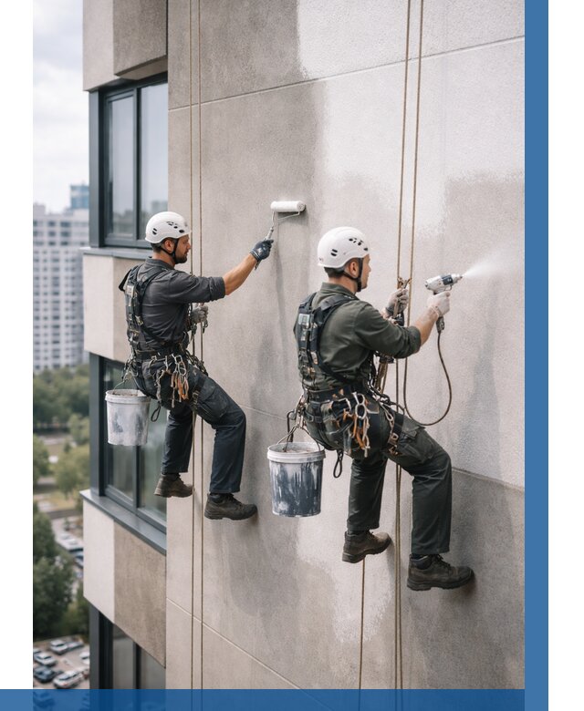 Покраска фасада альпинистами в Верхней Пышме от 308 р. | ВЫСОТНИК-Врх