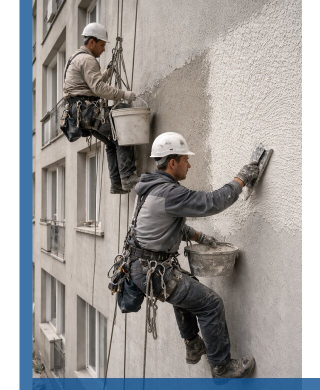 Нанесение декоративной штукатурки короед на фасад в Верхней Пышме