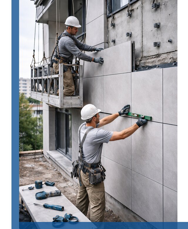 Монтаж керамогранита на фасад в Верхней Пышме под ключ с гарантией качества