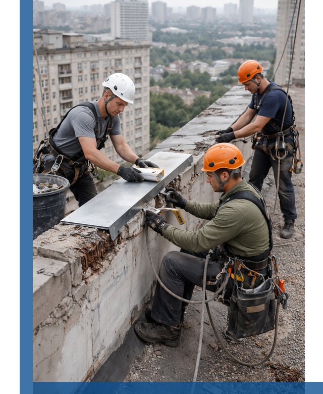 Ремонт парапета на кровле в Верхней Пышме, высотные работы с гарантией