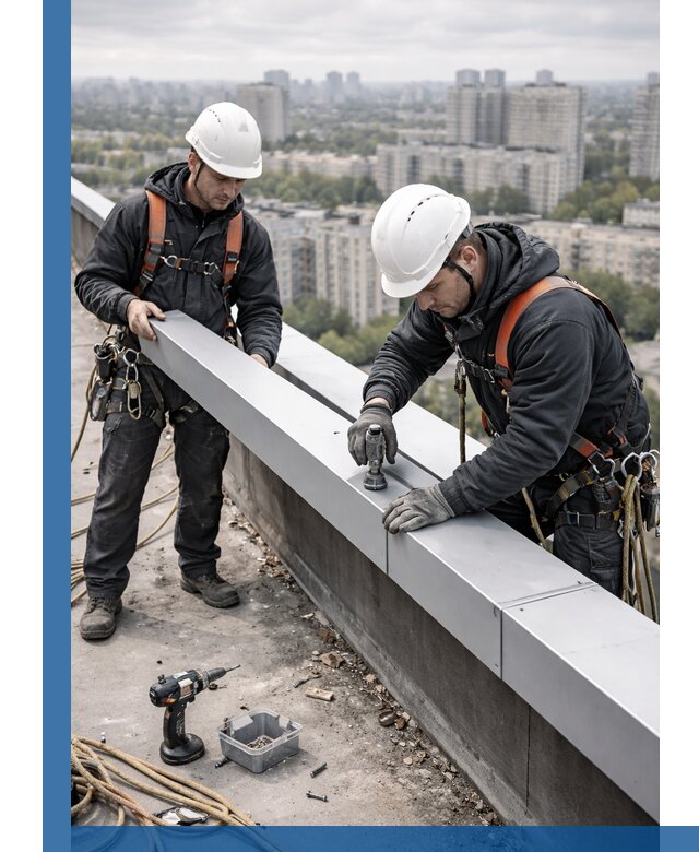 Монтаж парапетных крышек и ограждений кровли в Верхней Пышме