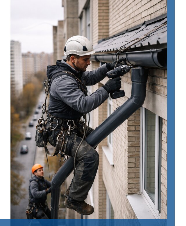 Монтаж водосточной системы на здании в Верхней Пышме от 5130 р. | ВЫСОТНИК-Врх