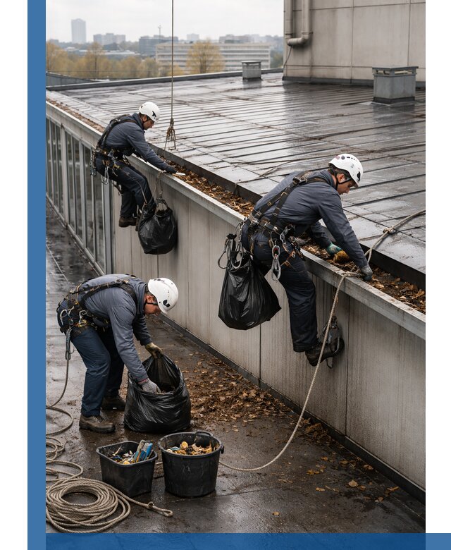 Очистка кровли по периметру в Верхней Пышме силами промышленных альпинистов