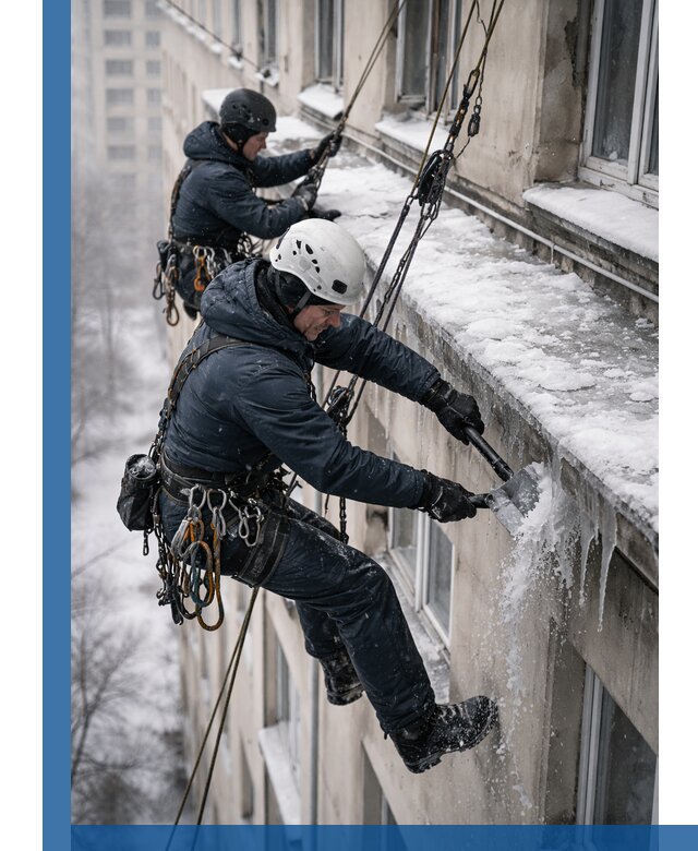 Удаление наледи и сосулек с карнизов в Верхней Пышме профессионально