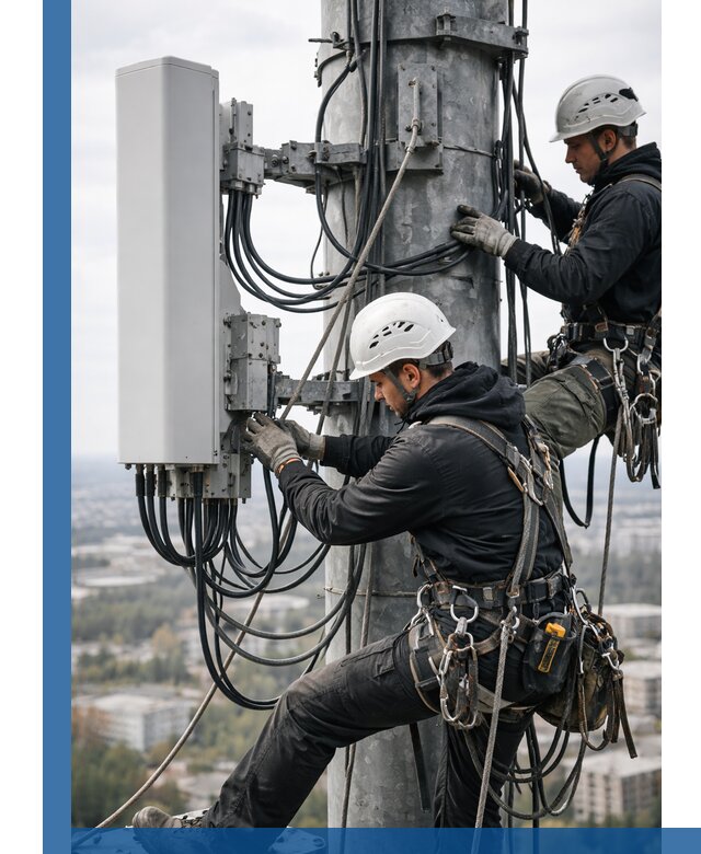 Монтаж оборудования связи на мачте в Верхней Пышме с пусконаладкой