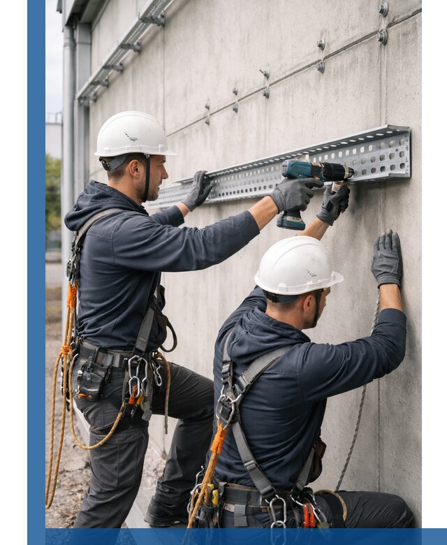 Монтаж кабельных лотков на фасаде зданий в Верхней Пышме с гарантией