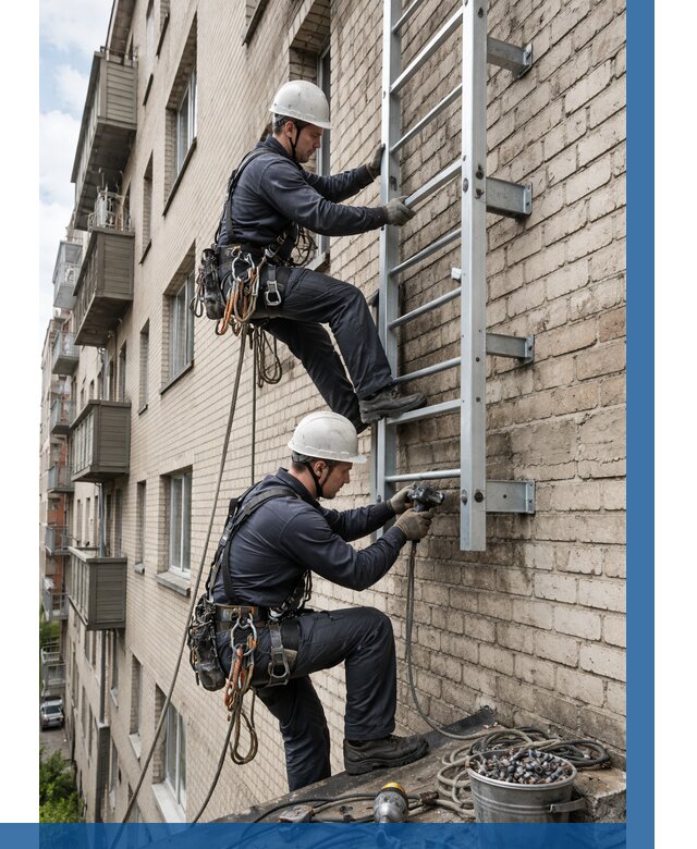Монтаж пожарной лестницы в Верхней Пышме от 25650 р заказать у ВЫСОТНИК-Врх