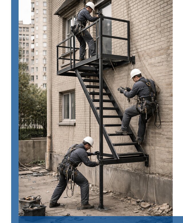 Монтаж пожарной лестницы в Верхней Пышме, установка и крепление