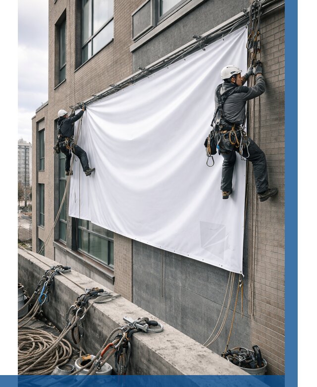 Монтаж баннеров на фасаде в Верхней Пышме от 667 р. заказать ВЫСОТНИК-Врх