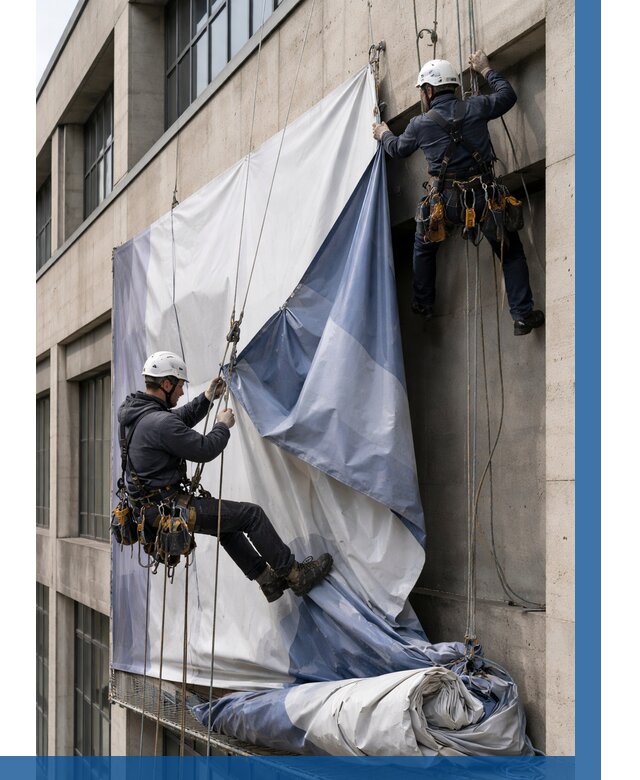 Демонтаж баннеров с фасада в Верхней Пышме от 4617 р. | ВЫСОТНИК-Врх