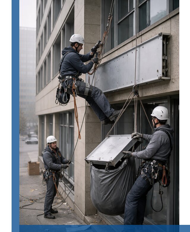 Демонтаж рекламной вывески с высотными работами в Верхней Пышме