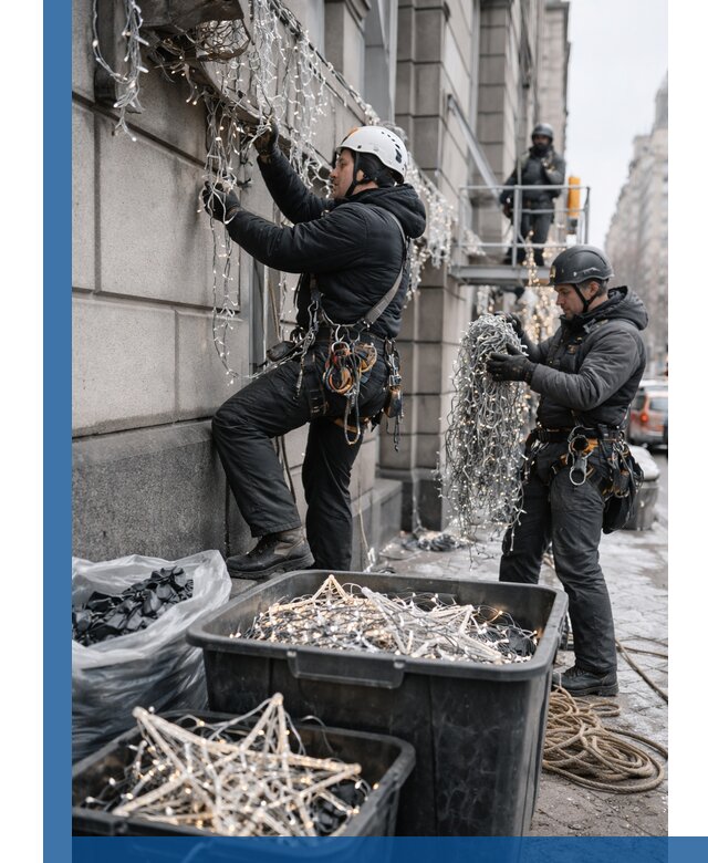 Демонтаж новогоднего оформления и гирлянд в Верхней Пышме