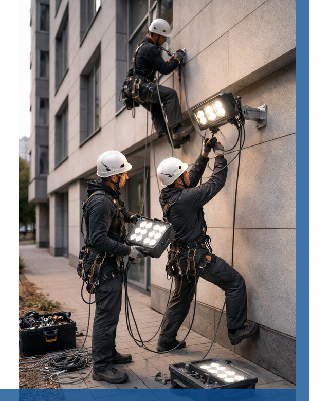 Монтаж прожекторов на фасаде в Верхней Пышме от 7695 р. | ВЫСОТНИК-Врх