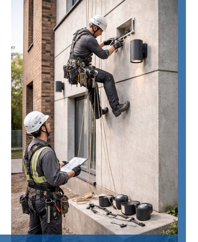 Монтаж фасадного освещения в Верхней Пышме от 2565 р. | ВЫСОТНИК-Врх