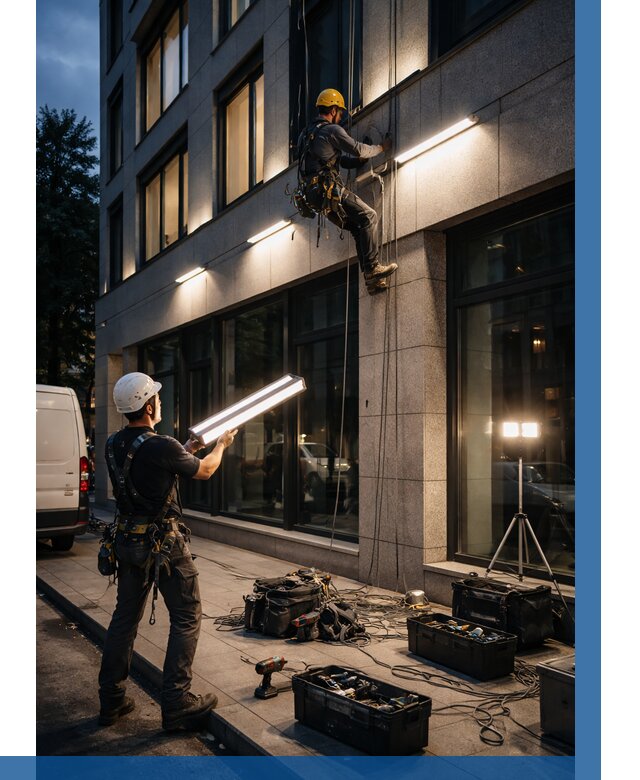 Монтаж архитектурной подсветки здания в Верхней Пышме от 2565 р.|ВЫСОТНИК-Врх