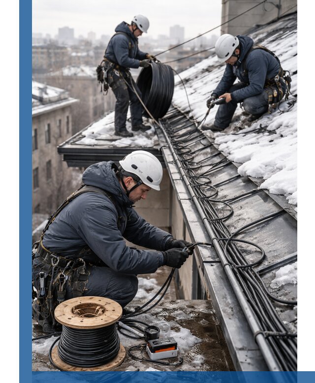 Монтаж греющего кабеля на кровле в Верхней Пышме под ключ