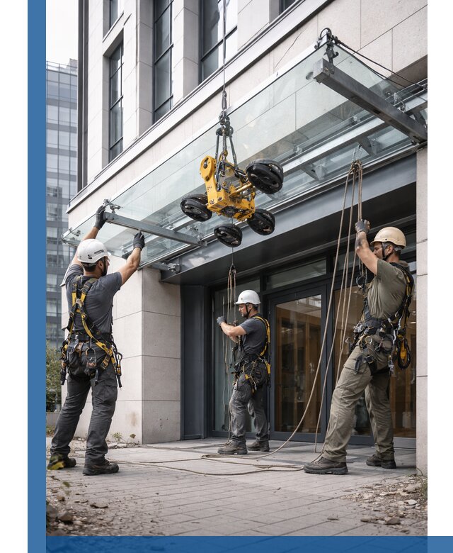 Монтаж стеклянных козырьков под ключ в Верхней Пышме для зданий