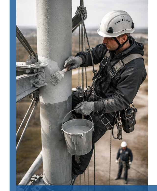 Покраска мачт связи в Верхней Пышме промышленными альпинистами