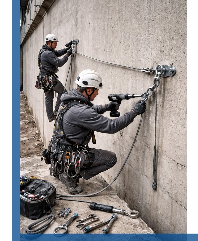 Монтаж анкерных линий высотной безопасности в Верхней Пышме